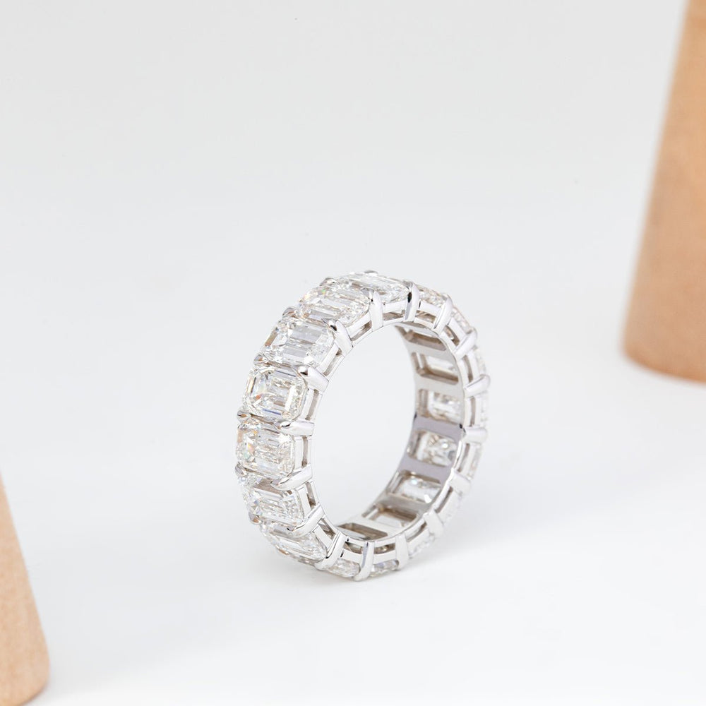 6*4mm Emerald Cut Lab Diamond Shared Claw Prong Basket Eternity Ring - FIORESE JEWELRY