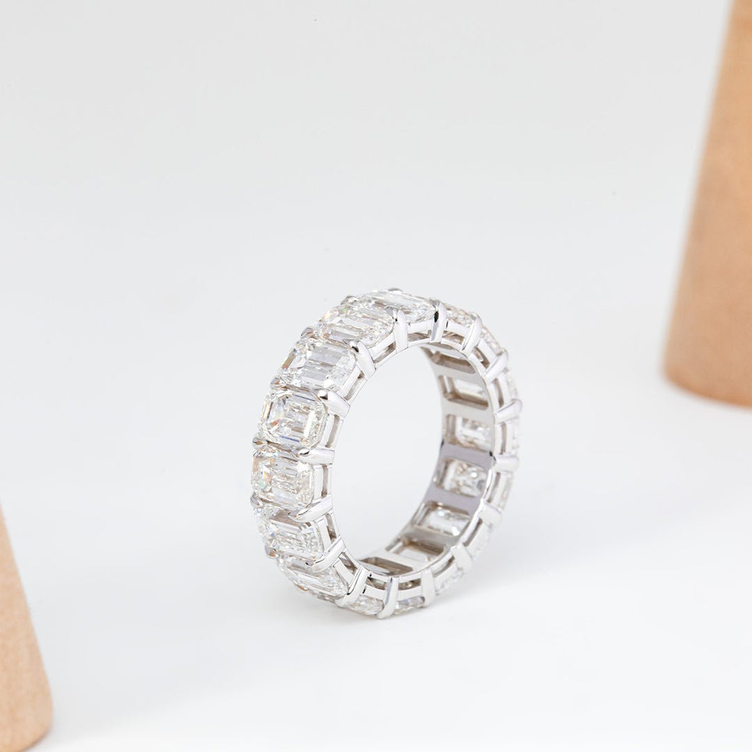 6*4mm Emerald Cut Lab Diamond Shared Claw Prong Basket Eternity Ring - FIORESE JEWELRY