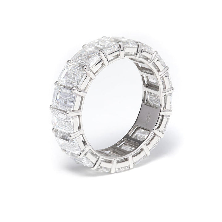 6*4mm Emerald Cut Lab Diamond Shared Prong Basket Eternity Ring - FIORESE JEWELRY