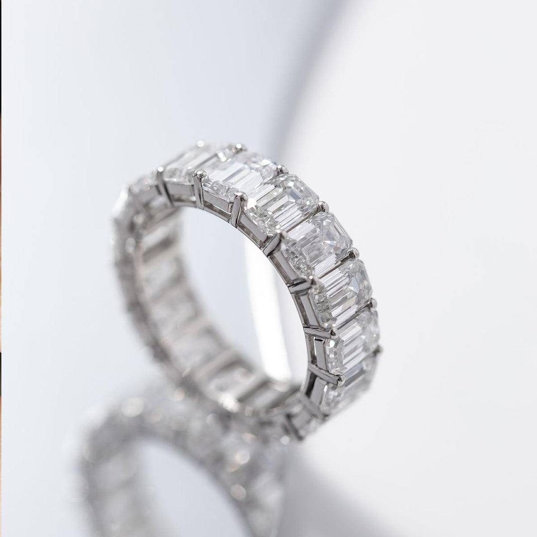 6*4mm Emerald Cut Lab Diamond Shared Prong Basket Eternity Ring - FIORESE JEWELRY