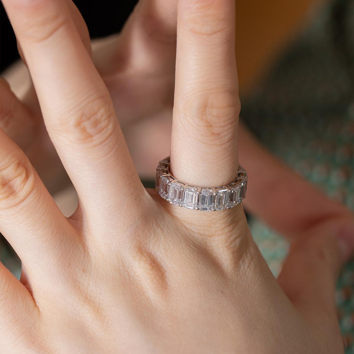 6*4mm Emerald Cut Lab Diamond Shared Prong Basket Eternity Ring - FIORESE JEWELRY