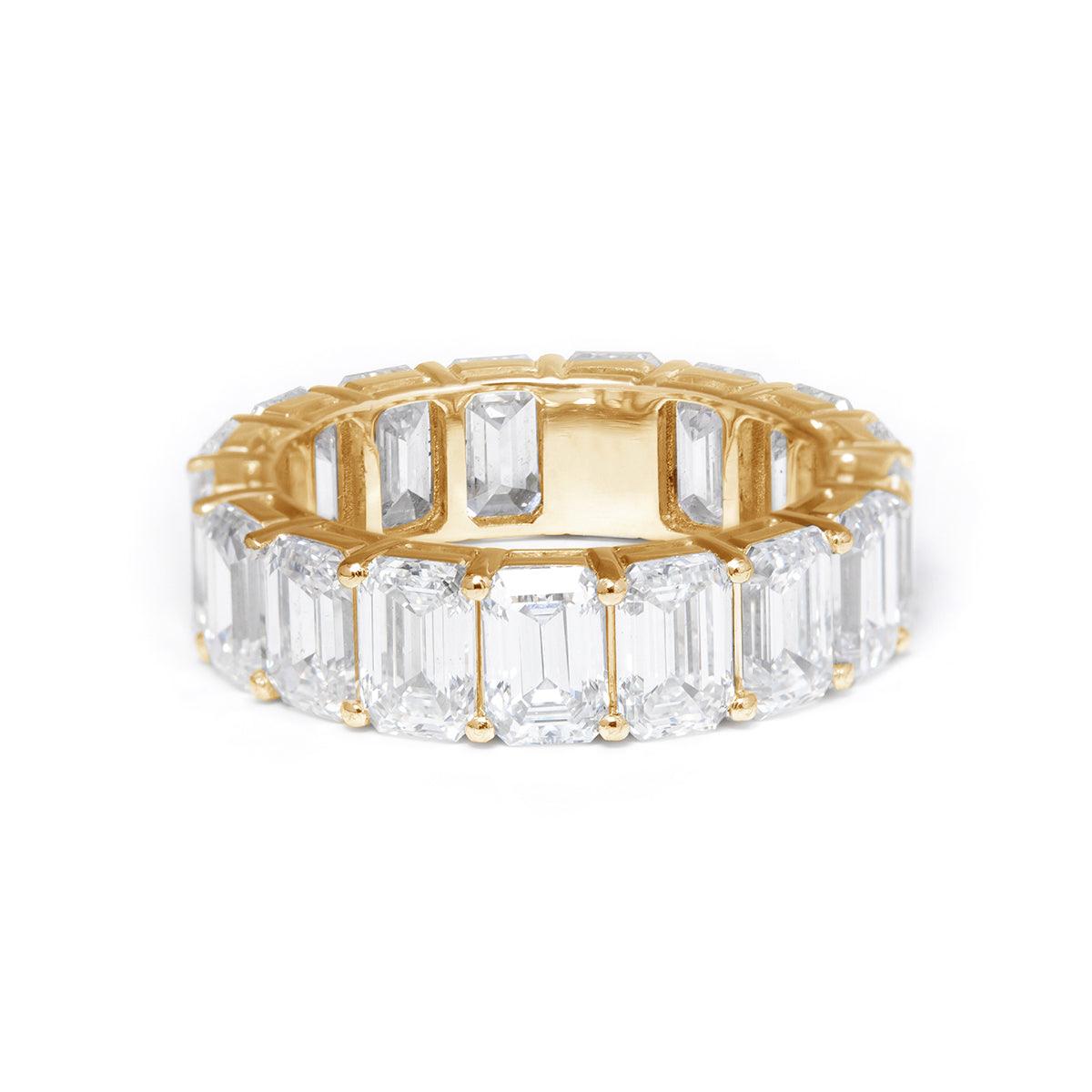 6*4mm Emerald Cut Lab Diamond Shared Prong Basket Eternity Ring