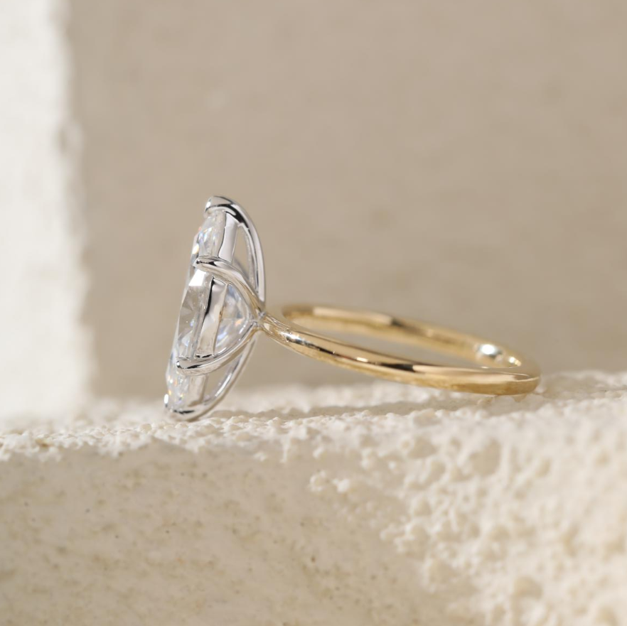 Marquise-Cut Lab Diamond Solitaire Ring with Six-Claw Prong Setting and Slim Band