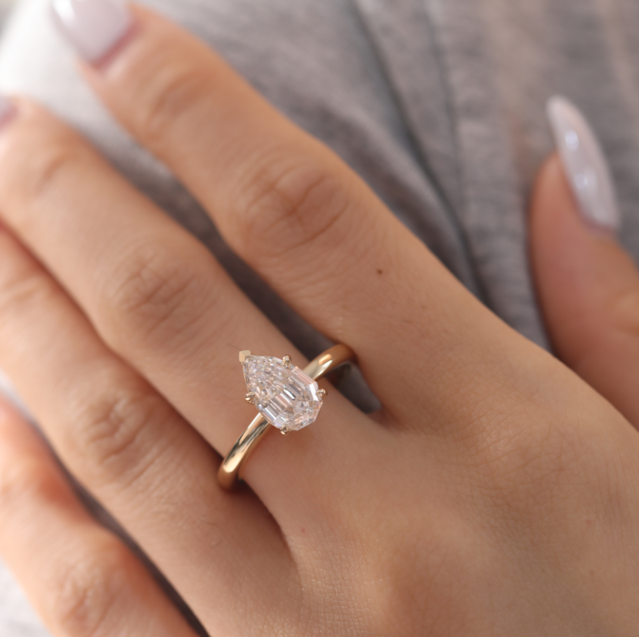 14K Yellow Gold 2.5ct Pear Step Cut Lab Diamond 5 Prong Basket Solitaire Ring