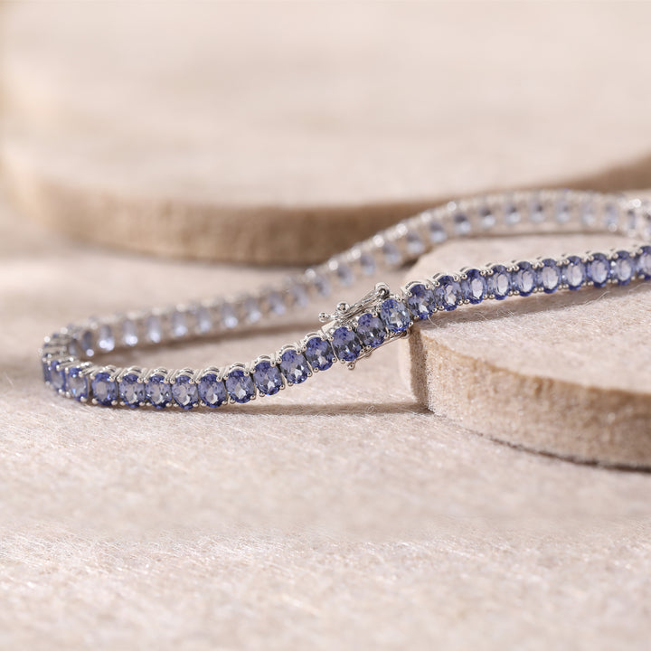 Oval Cornflower Blue Lab Sapphire Tennis Bracelet with 4-Prong Basket