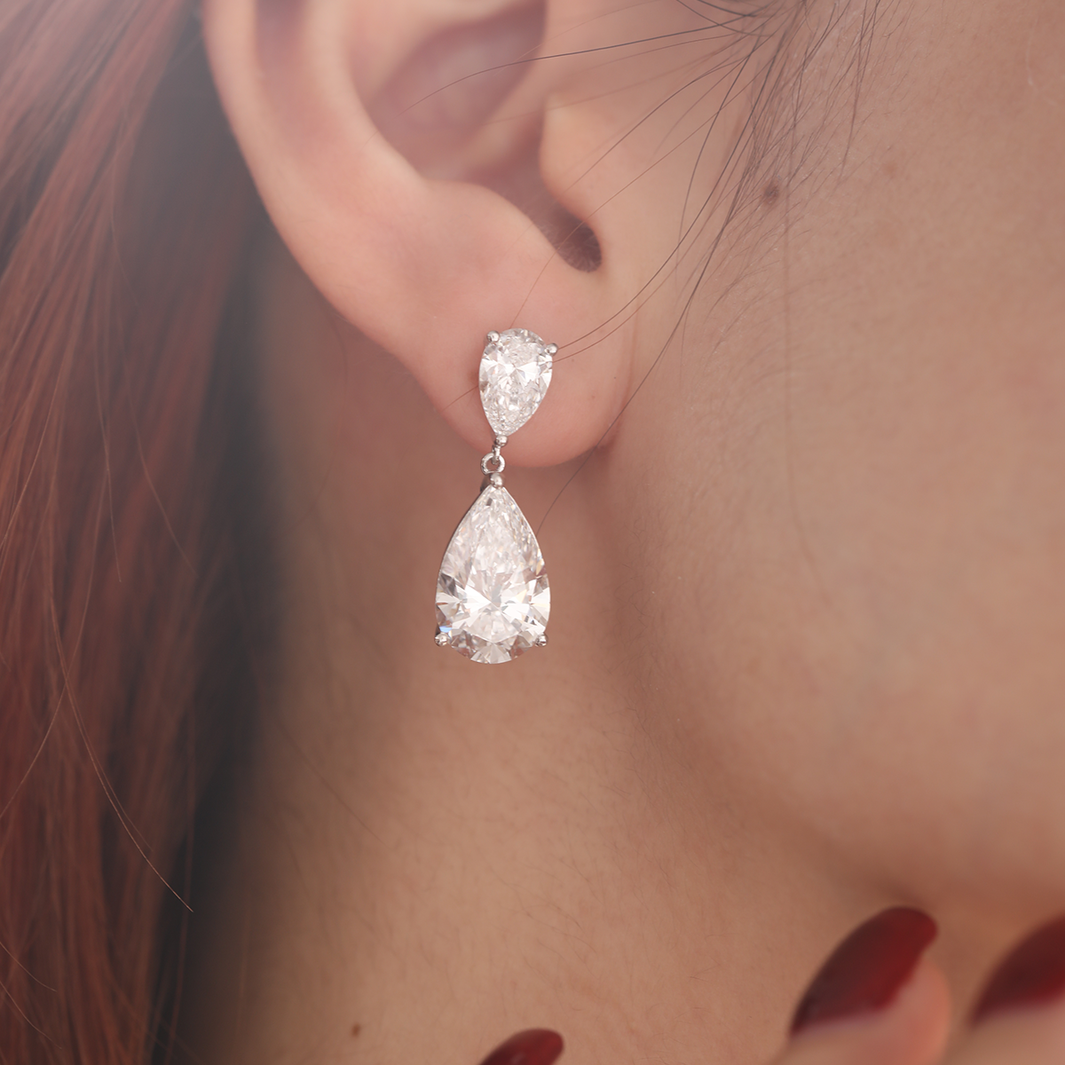 14K White Gold 10 ct tw Pear Shaped Lab Diamond Drop Stud Earrings