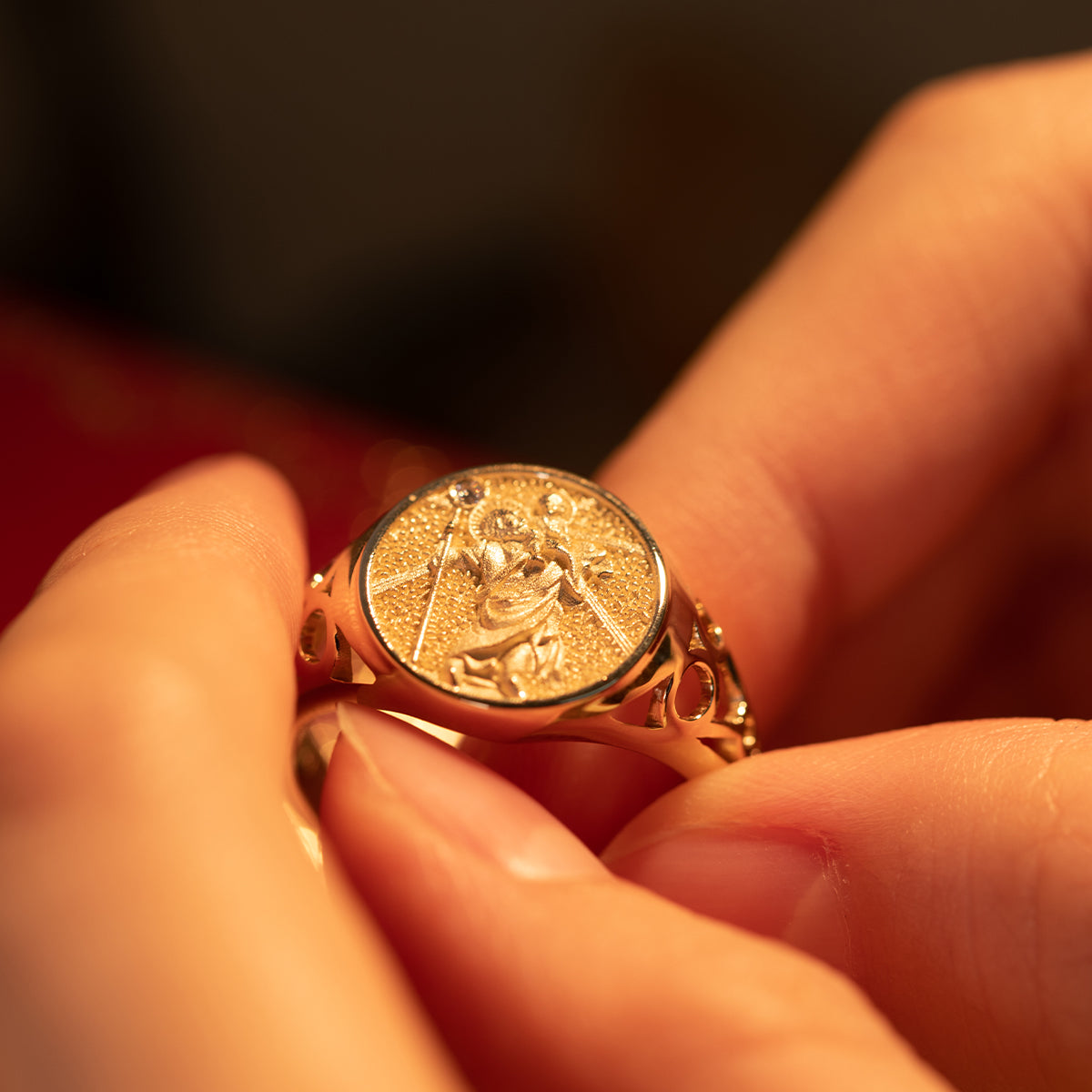 14K Yellow Gold Saint Christopher Signet Ring