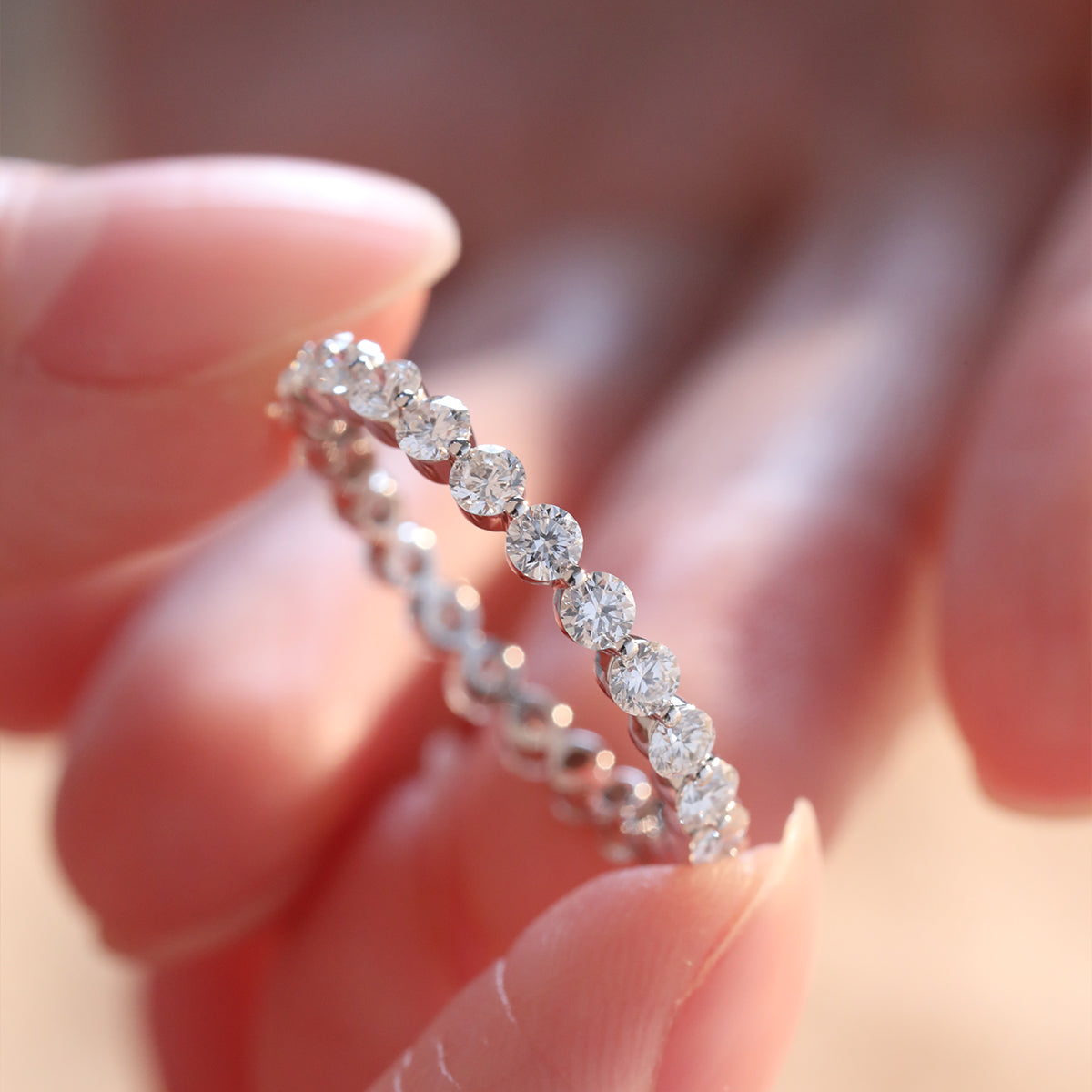 14K White Gold Round Cut Lab Diamond Eternity Ring