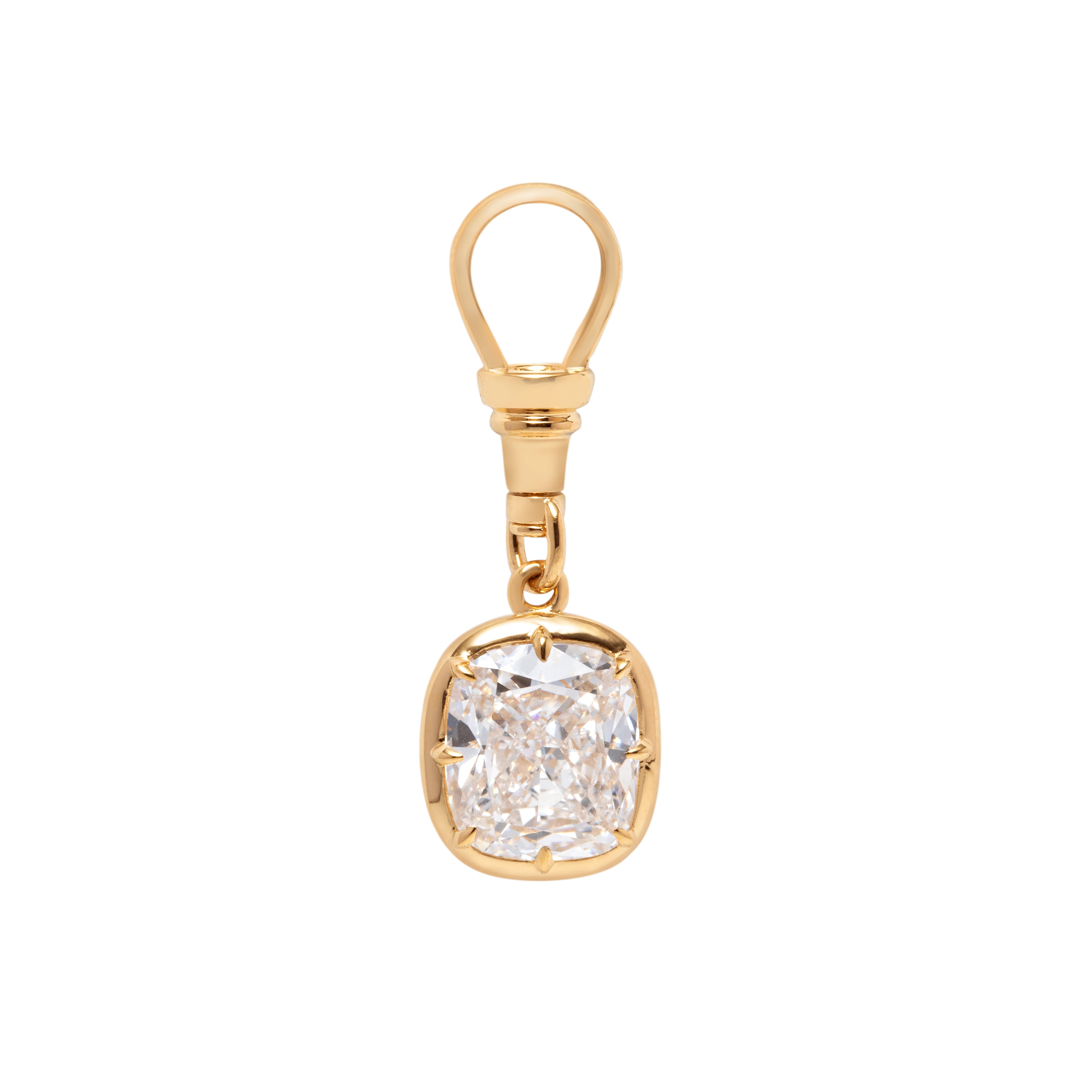 18K Yellow Gold 5ct Elongated Cushion Cut Lab Diamond Bezel Pendant Necklace with Beads Chain