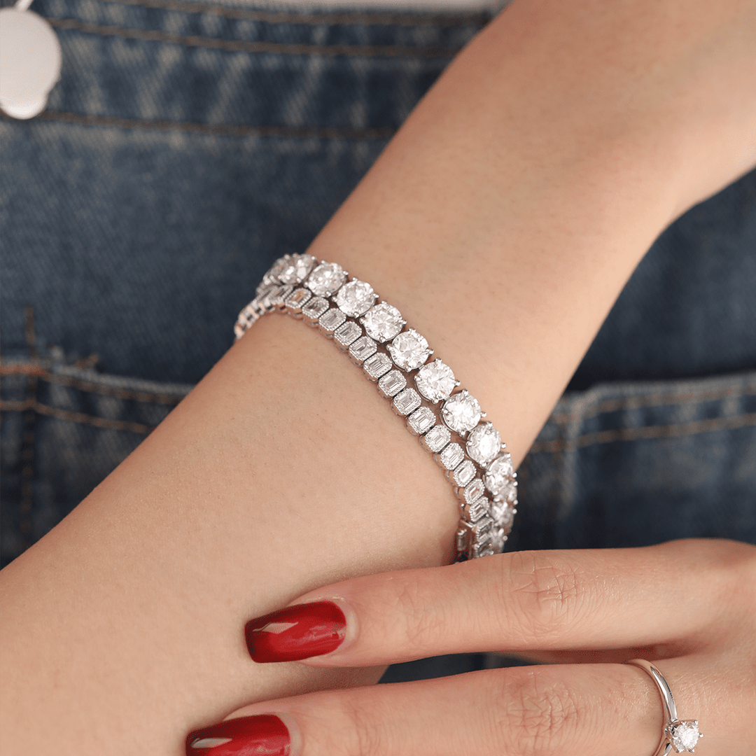 6mm Round Brilliant Cut Lab Diamond 4 - Prong Basket Tennis Bracelet with Box Clasp and Double Safety - FIORESE JEWELRY
