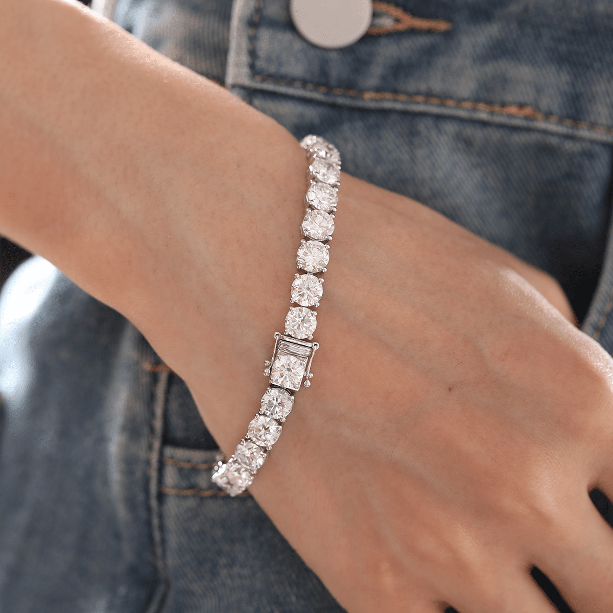 6mm Round Brilliant Cut Lab Diamond 4 - Prong Basket Tennis Bracelet with Box Clasp and Double Safety - FIORESE JEWELRY