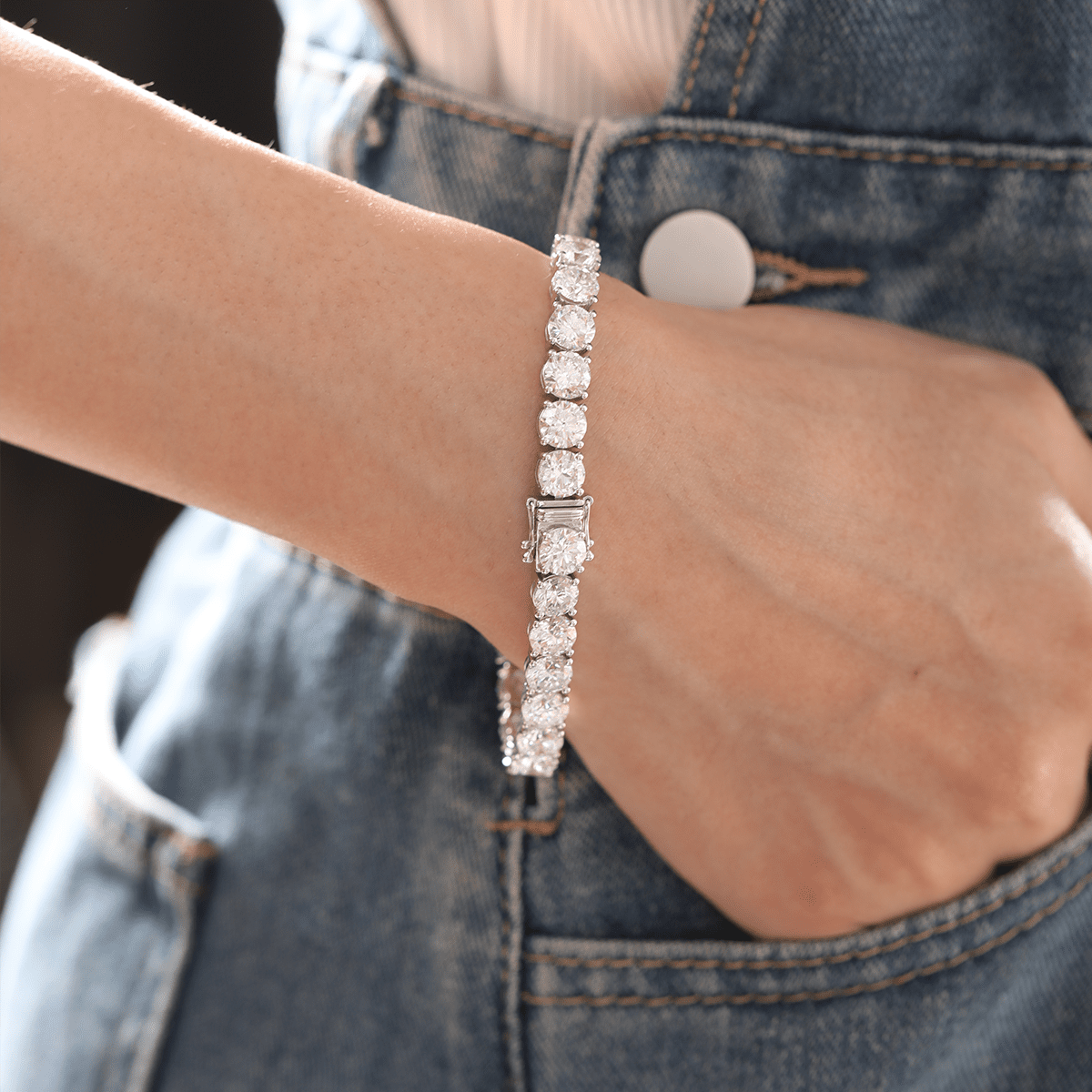 6mm Round Brilliant Cut Lab Diamond 4-Prong Basket Tennis Bracelet with Box Clasp and Double Safety