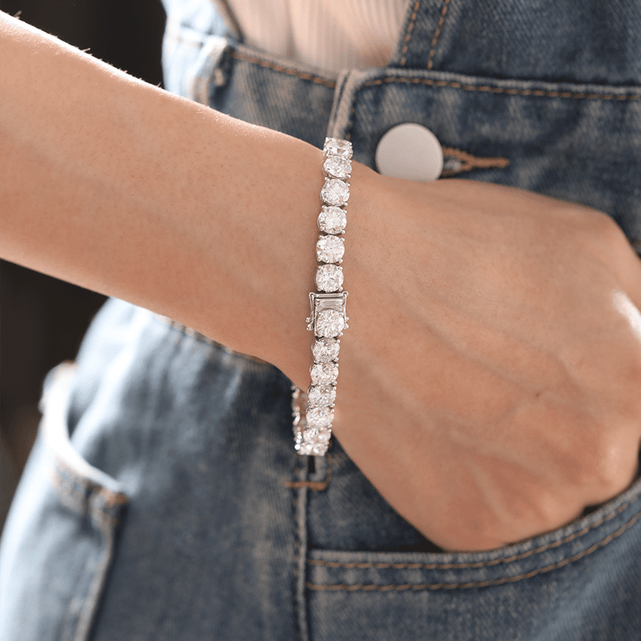 6mm Round Brilliant Cut Lab Diamond 4 - Prong Basket Tennis Bracelet with Box Clasp and Double Safety - FIORESE JEWELRY