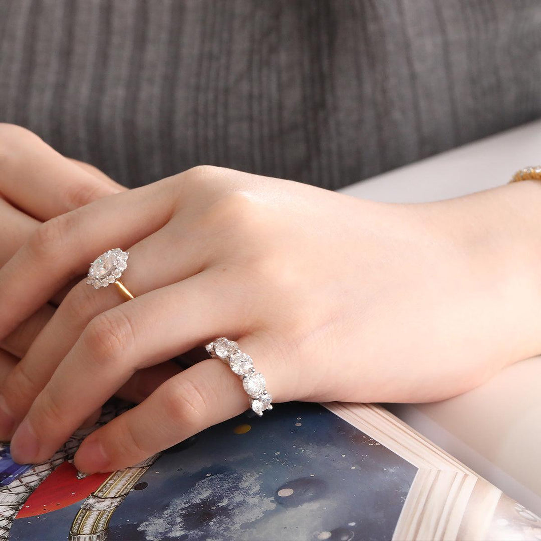 6mm Round Cut Lab Diamond 5 Stone Anniversary Ring with European Shank - FIORESE JEWELRY