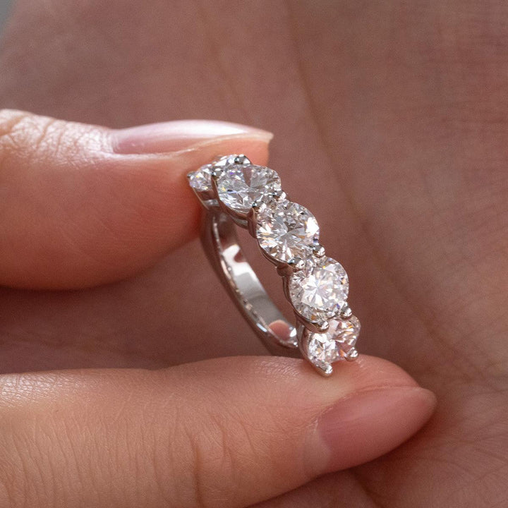 6mm Round Cut Lab Diamond 5 Stone Anniversary Ring with European Shank - FIORESE JEWELRY