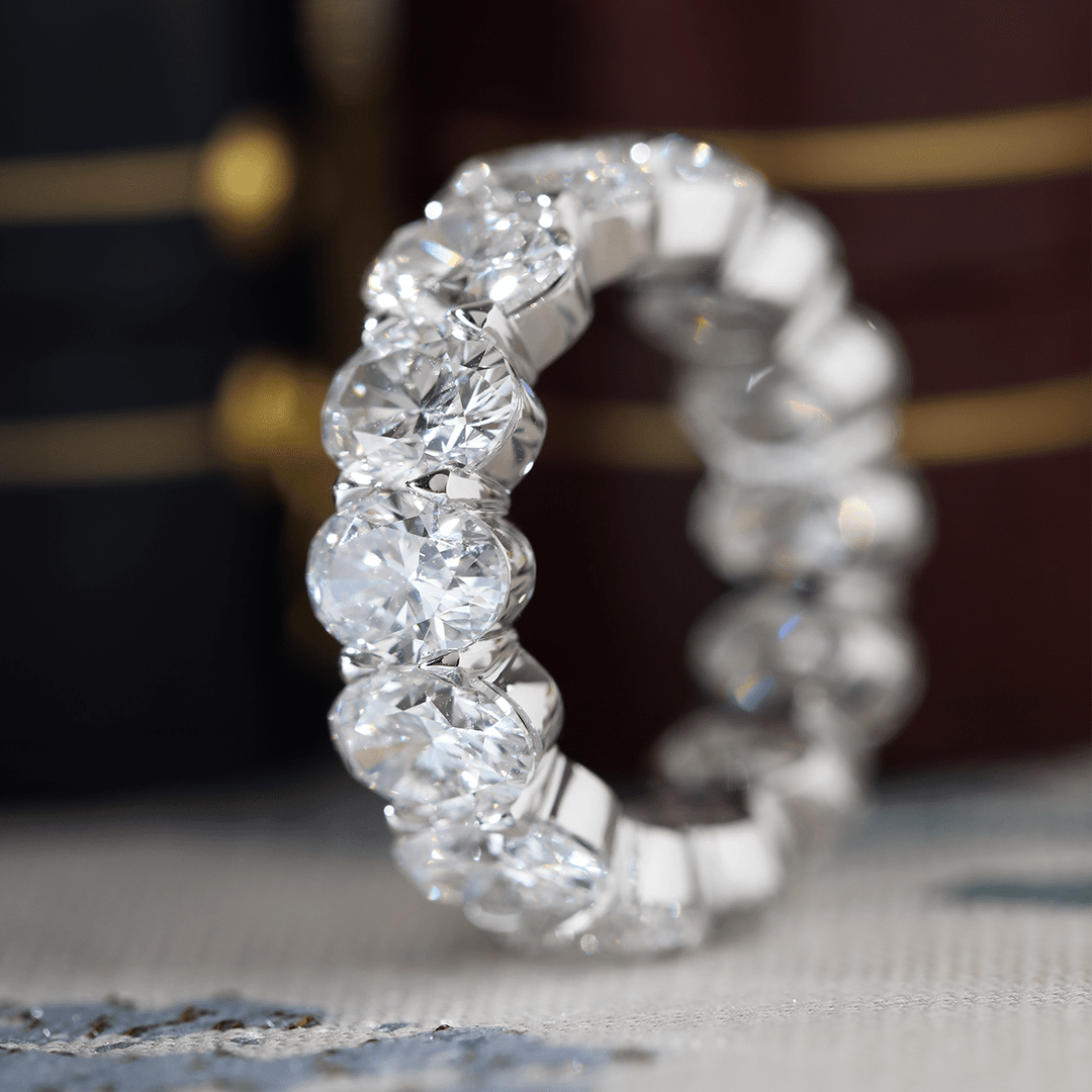 7*5mm Oval Cut Lab Diamond Shared Prong Setting Eternity Ring - FIORESE JEWELRY