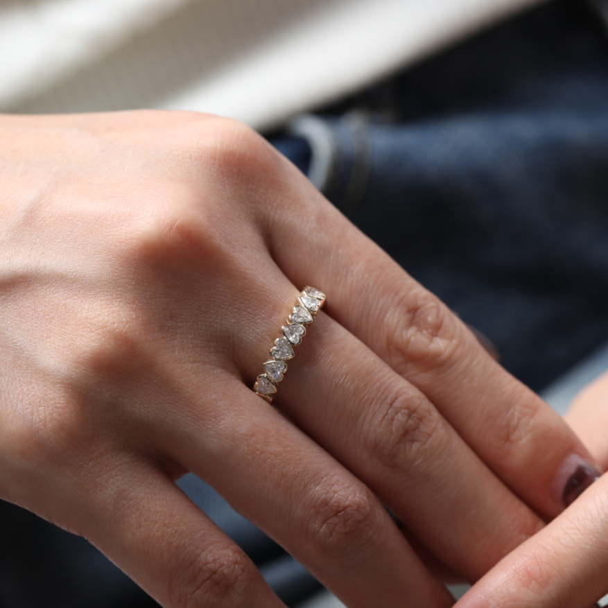 3*3mm Heart Shaped Lab Diamond Bezel Eternity Ring