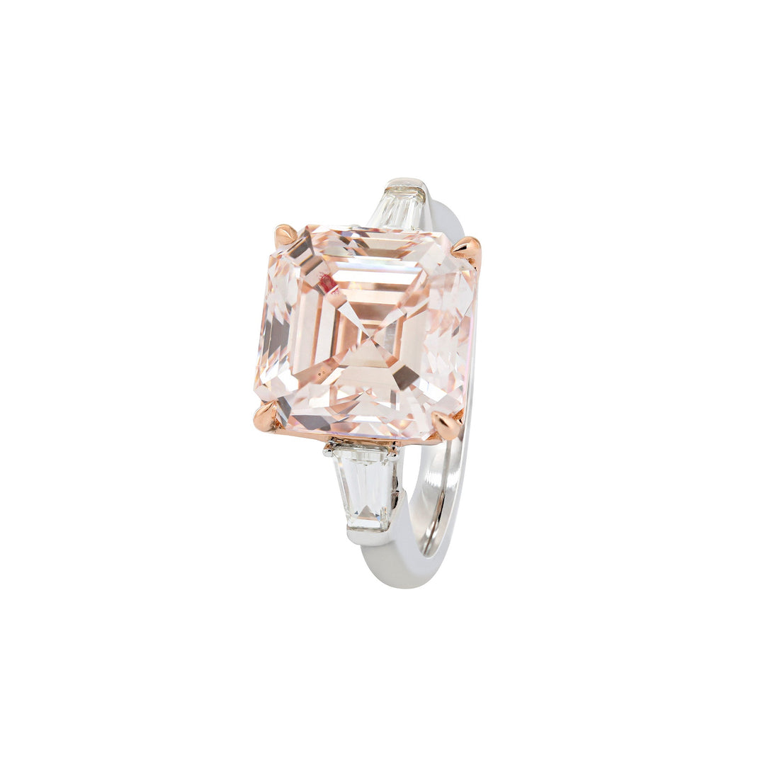 7.99CT Asscher Cut Pink Lab Diamond Classic Three Stone Statement Ring - FIORESE JEWELRY