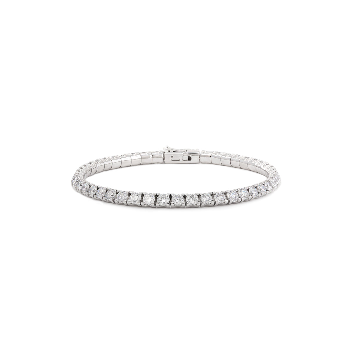 Platinum Round Lab Diamond Tennis Bracelet in A Channel-set, Fully Enclosed Back Design