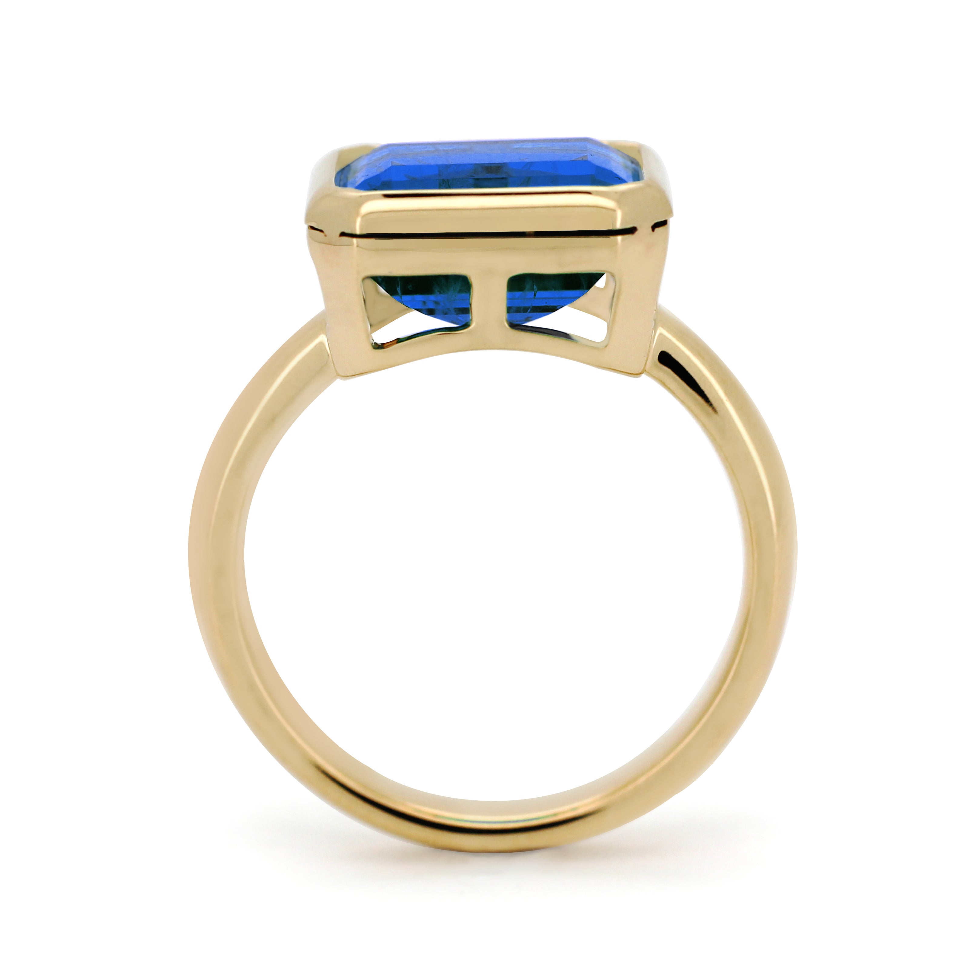 14K Yellow Gold 6 Carat Lab Sapphire Solitaire Cocktail Ring with Bezel Setting