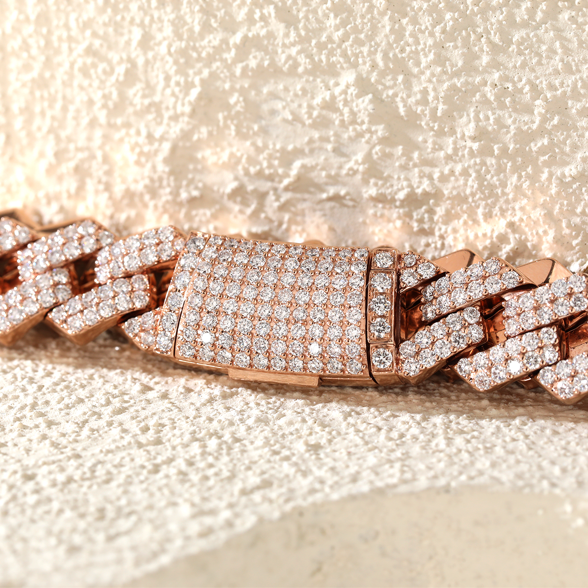 14K Rose Gold Iced Out Cuban Link Chain Necklace with Round Lab Diamond