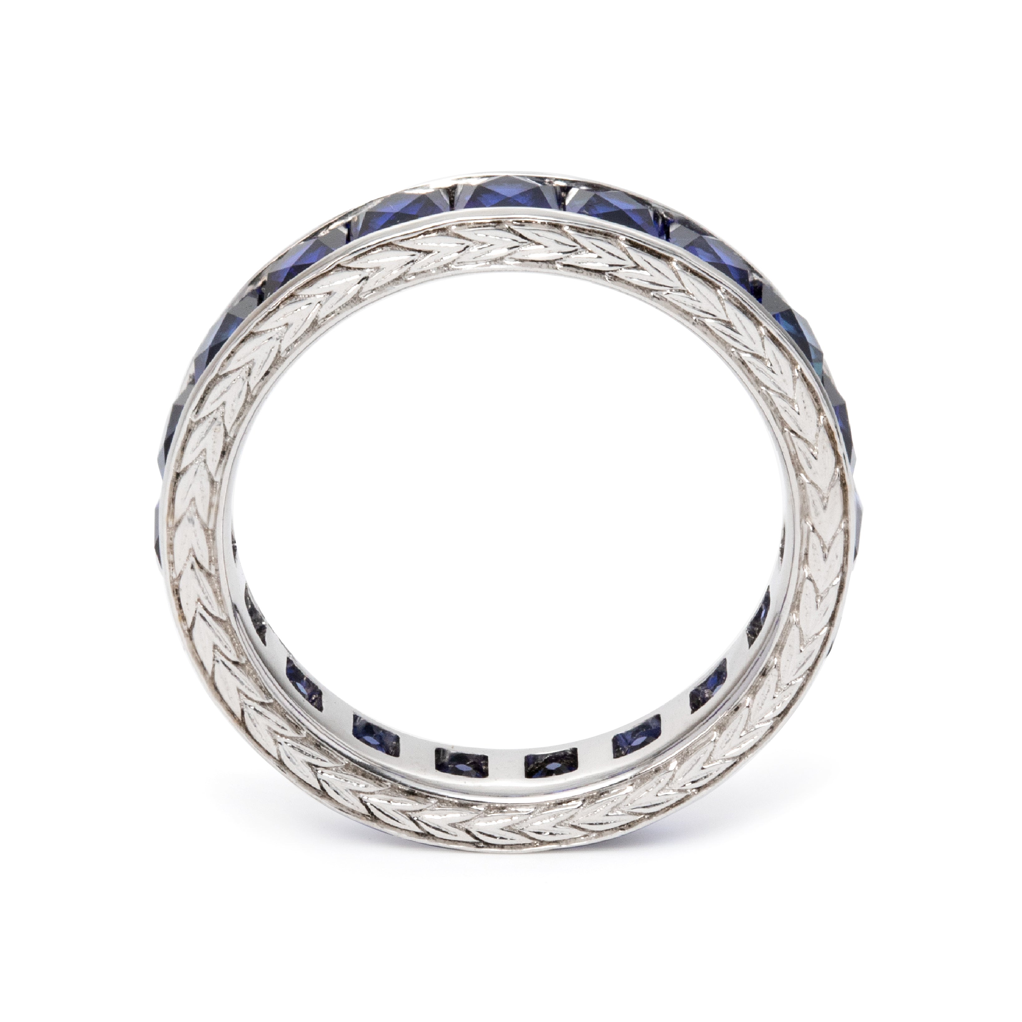 3mm Princess Cut Lab Sapphire Channel Setting Eternity Ring