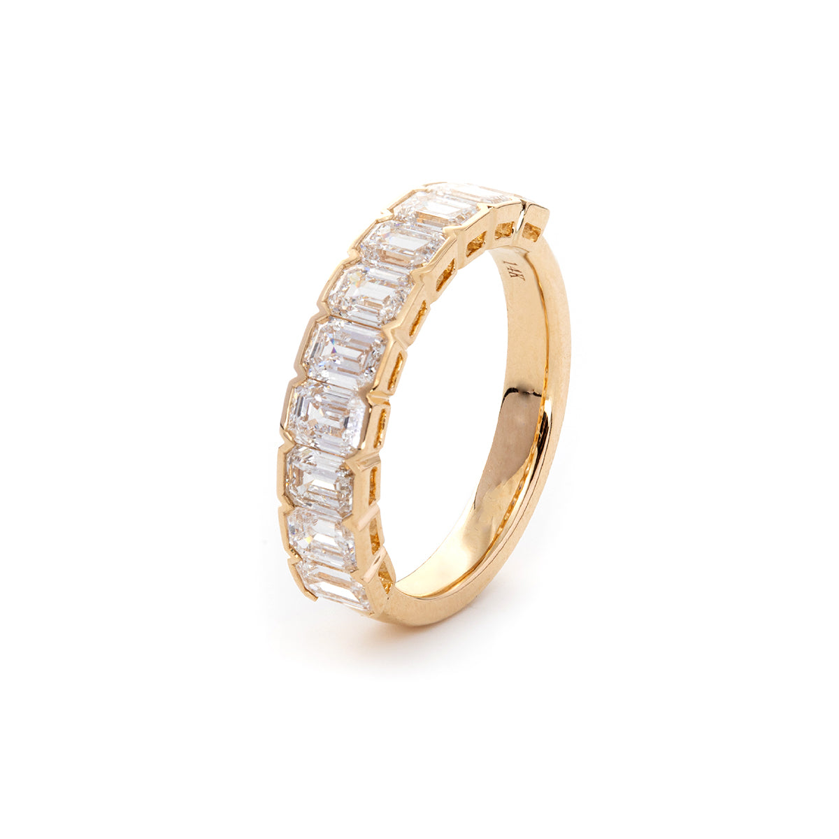 14K Yellow Gold Emerald Cut Lab Diamond Half Bezel Pave Half Eternity Ring