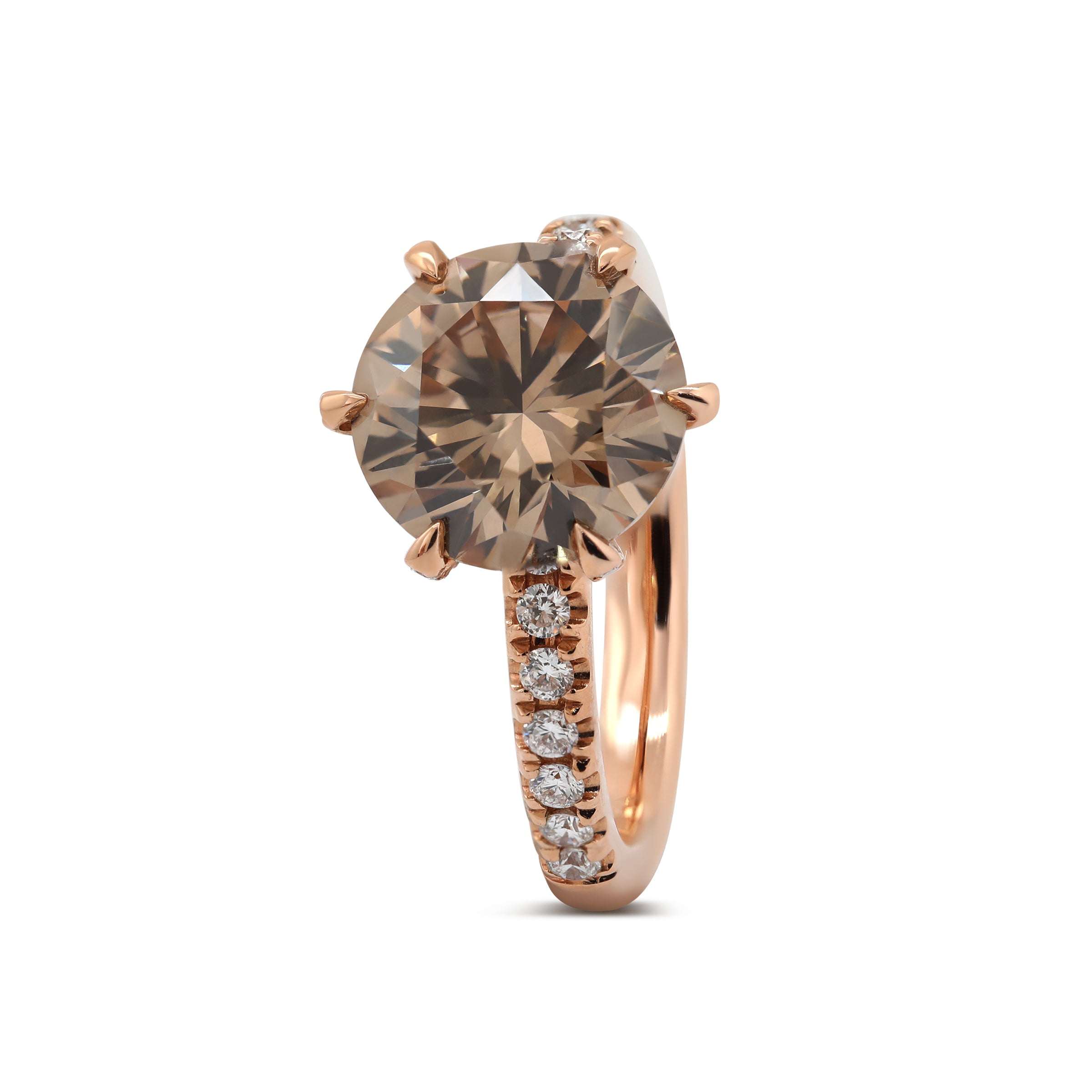 14K Rose Gold 2.4ct Round Briliant Cut Brown Lab Diamond Pave Ring