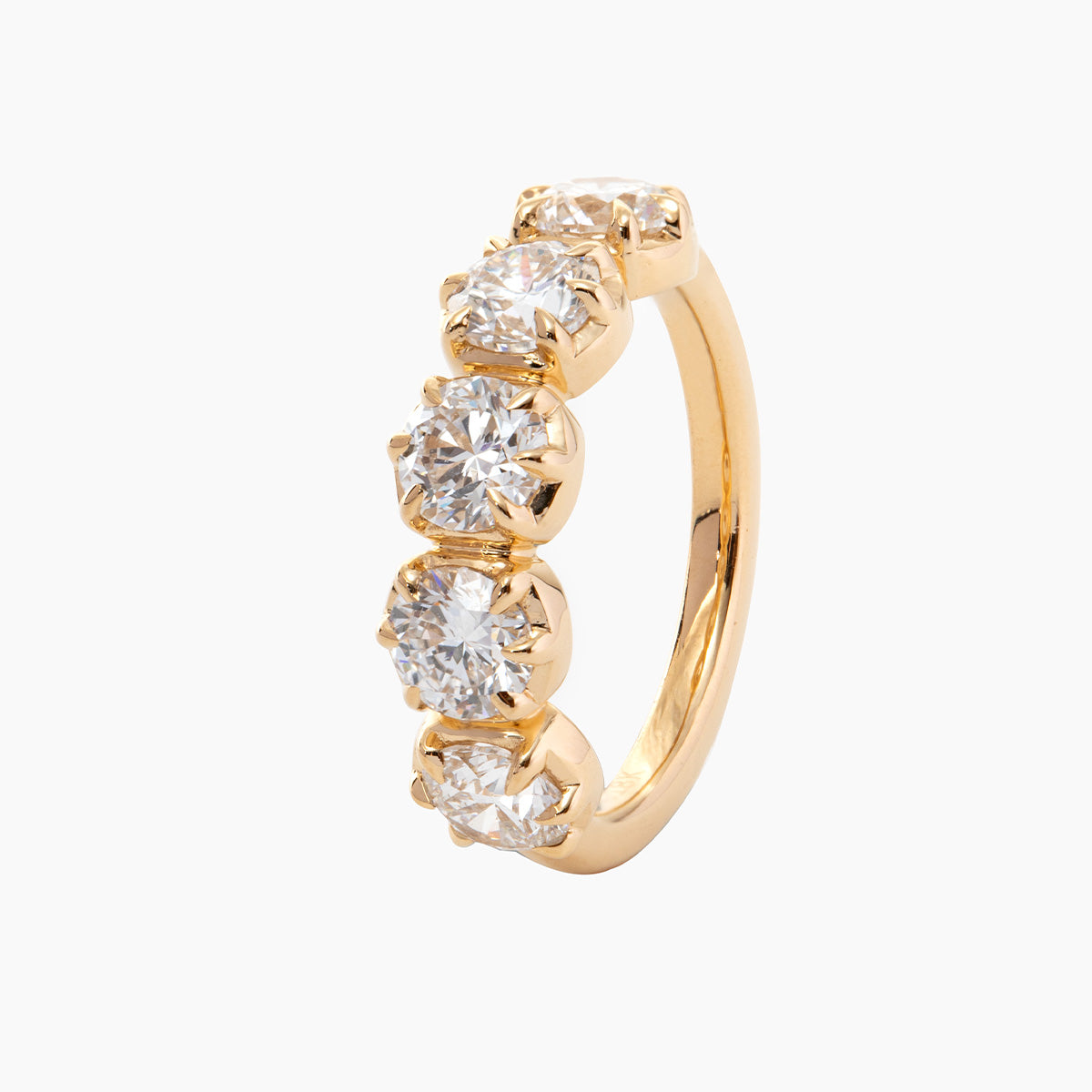 18K Yellow Gold 5 Stone Round Brilliant Cut Diamond Statement Ring