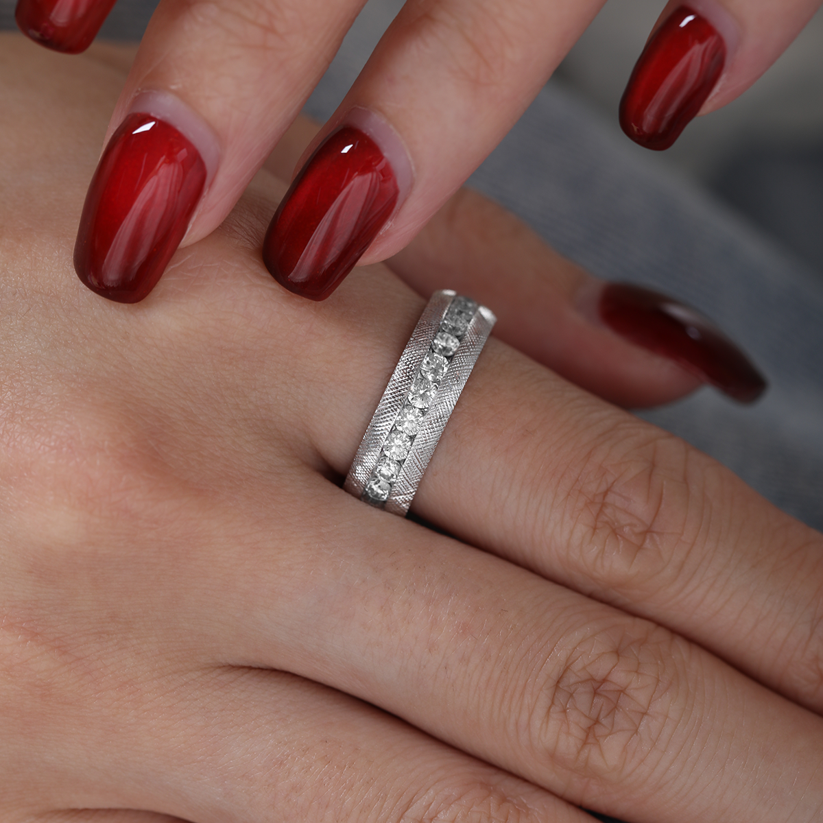 Platinum Round Lab Diamond Half Eternity Channel Setting Florentine Finish Wedding Men's Ring