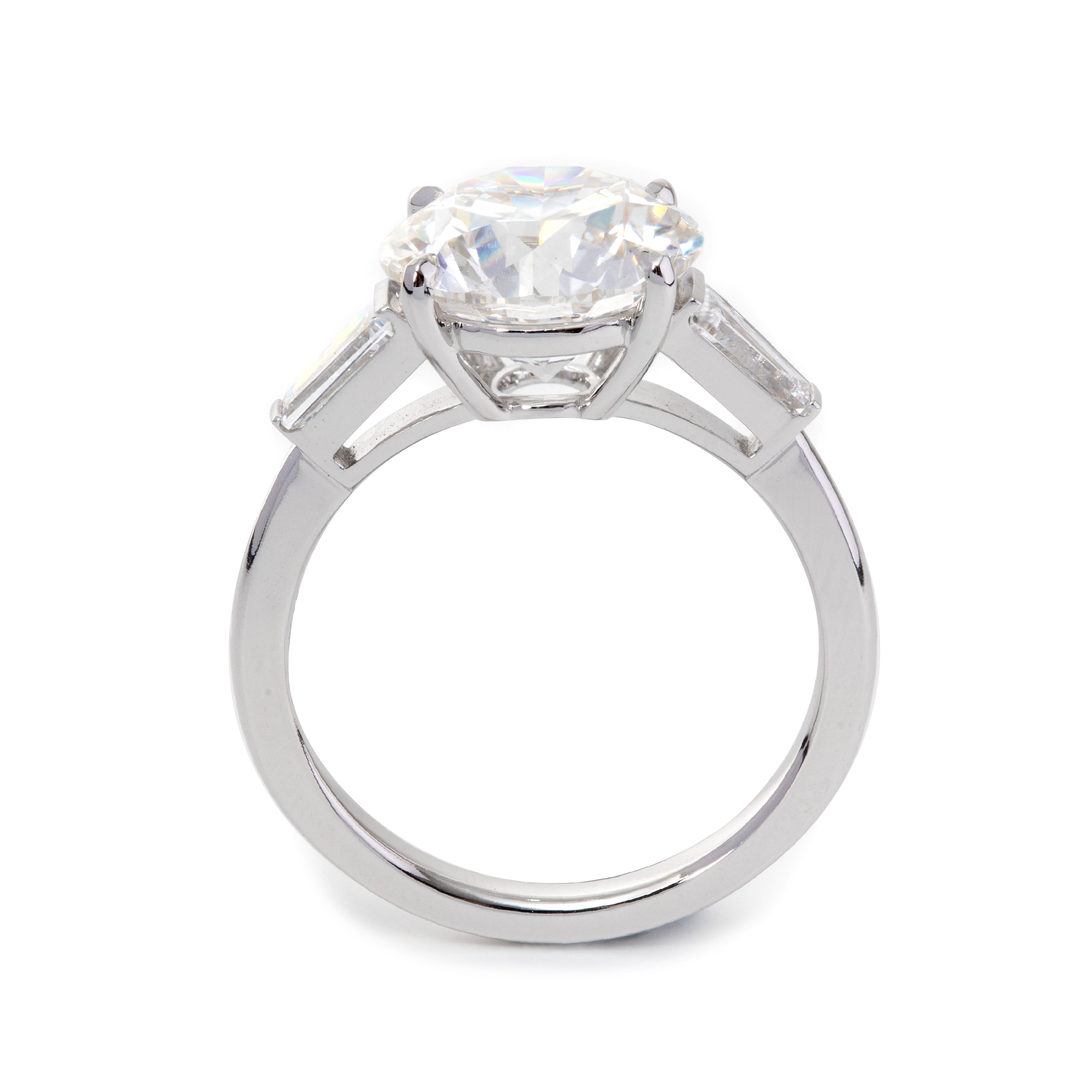 14K White Gold 4ct Round Cut Lab Diamond Tapered Three-stone Ring