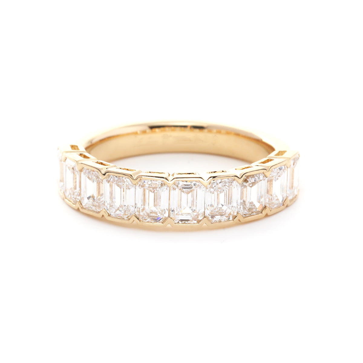 14K Yellow Gold Emerald Cut Lab Diamond Half Bezel Pave Half Eternity Ring