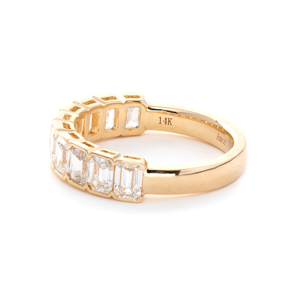 14K Yellow Gold Emerald Cut Lab Diamond Half Bezel Pave Half Eternity Ring