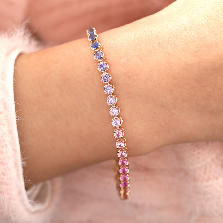 3mm Round Rainbow Corundum Crown-Set Tennis Bracelet