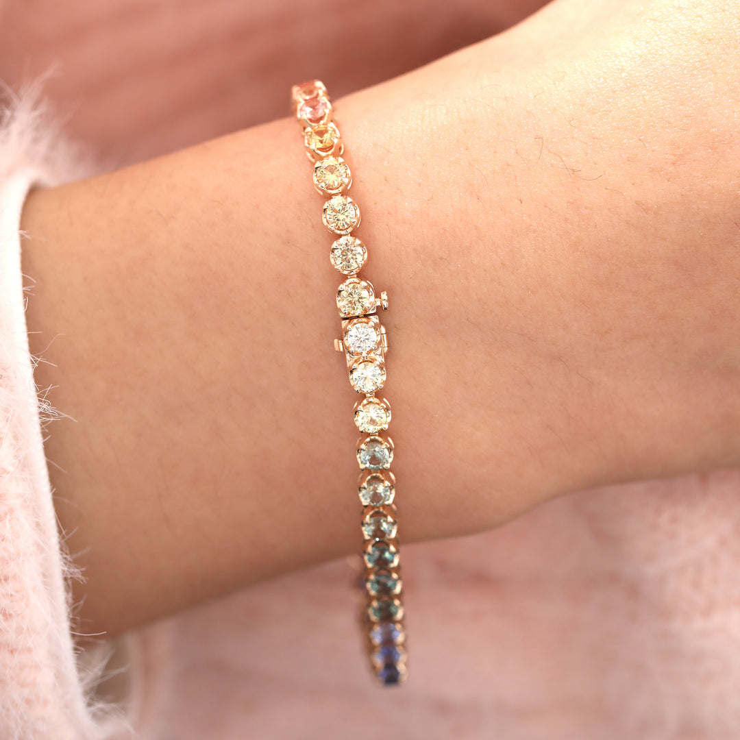 3mm Round Rainbow Corundum Crown-Set Tennis Bracelet