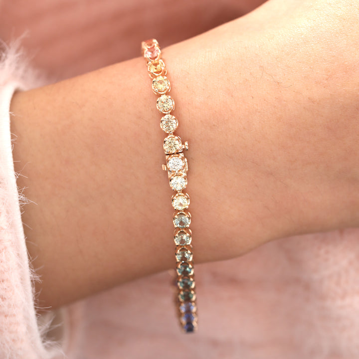 3mm Round Rainbow Corundum Crown-Set Tennis Bracelet