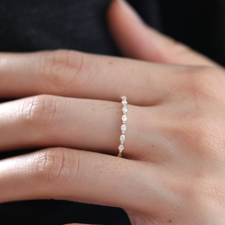 Marquise-Cut Lab Diamond East-West Half Eternity Wedding Ring