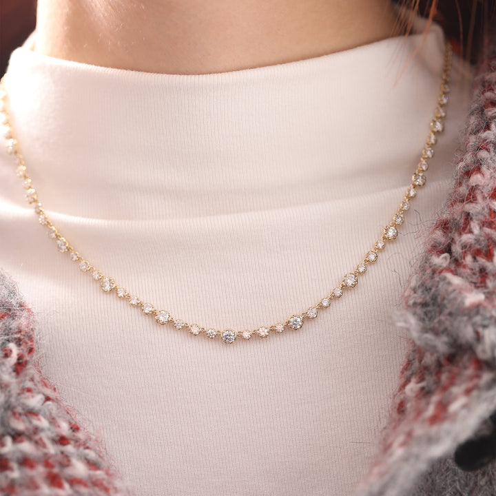 Round Brilliant-Cut Lab Diamond 8-Claw Dome-Back Station Necklace with Adjustable Chain