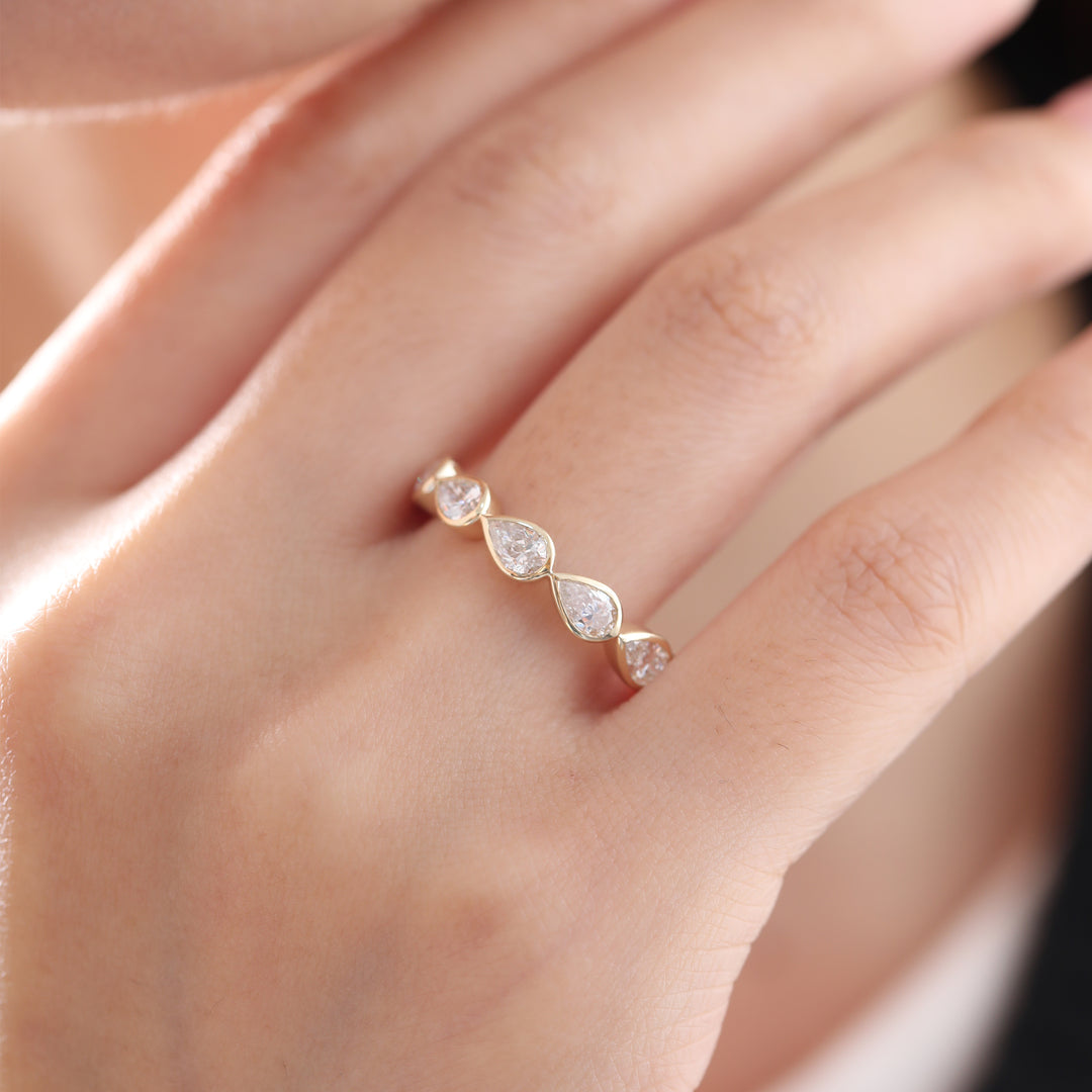 Pear-Cut Lab Diamond East-West Bezel Eternity Wedding Ring