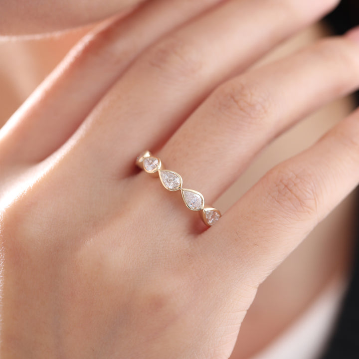 Pear-Cut Lab Diamond East-West Bezel Eternity Wedding Ring