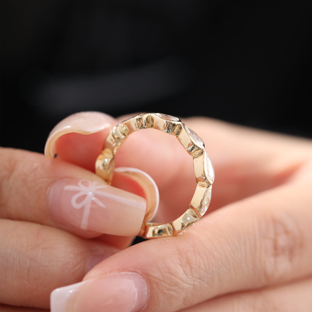Pear-Cut Lab Diamond East-West Bezel Eternity Wedding Ring
