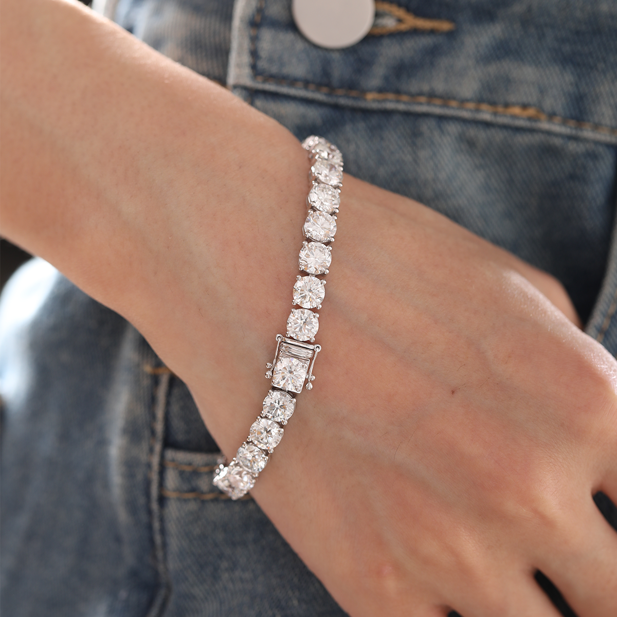 14K White Gold 6mm Round Brilliant Cut Lab Diamond 4 Round Prong Basket Tennis Bracelet