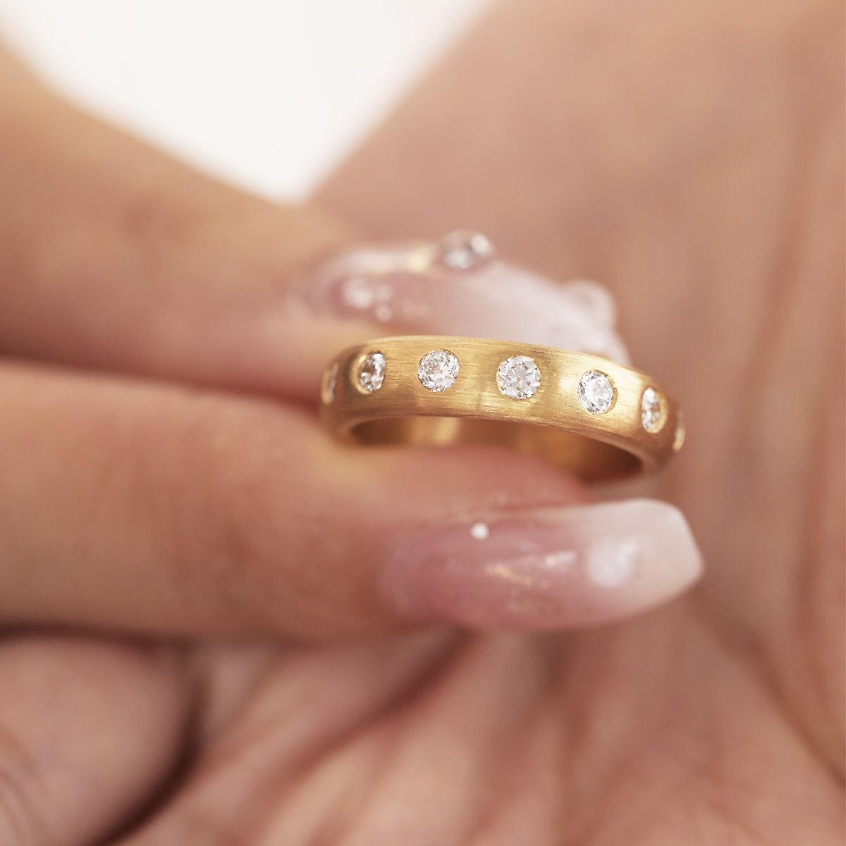 18K Yellow Gold Old European Cut Lab Diamond Matte Brushed Ring