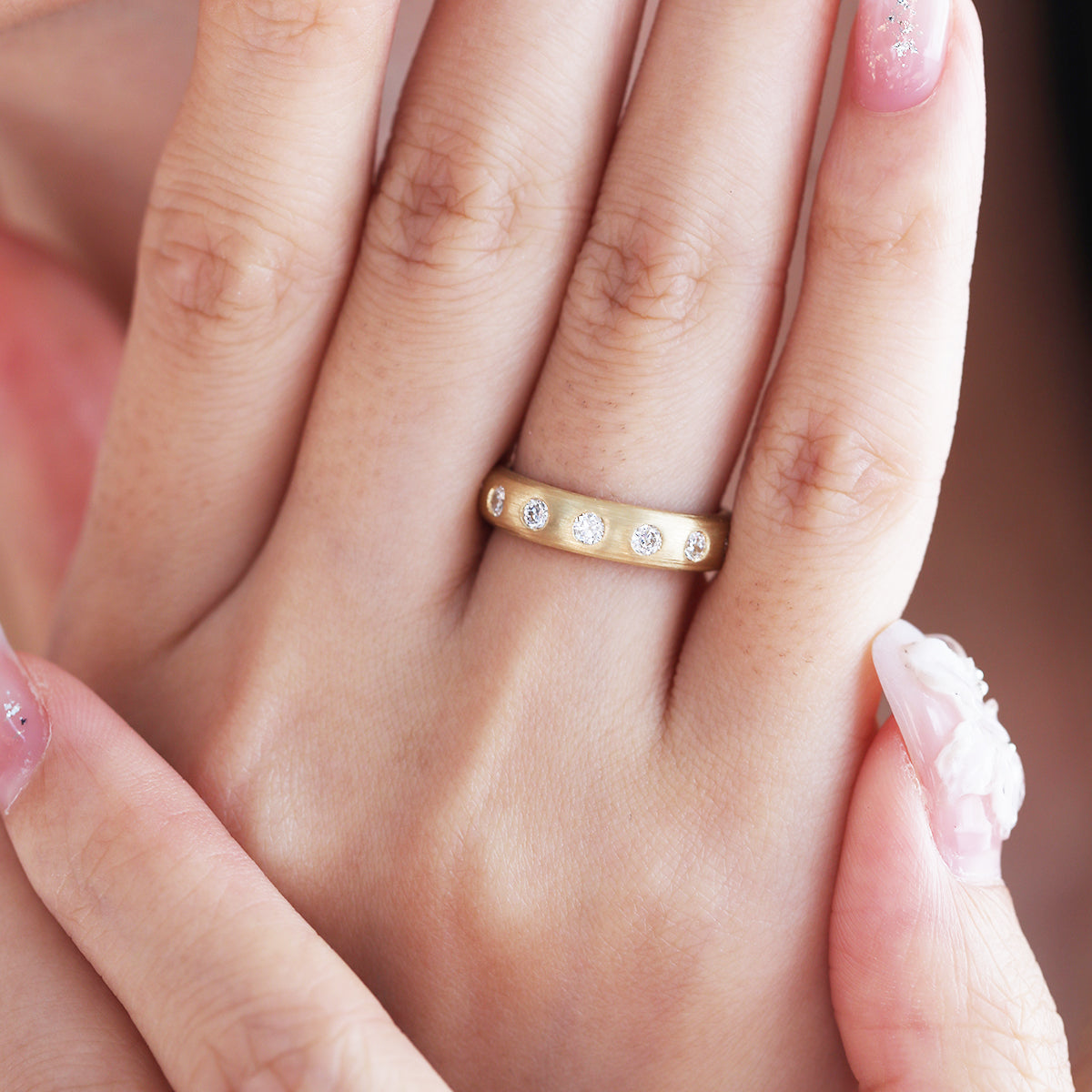 18K Yellow Gold Old European Cut Lab Diamond Matte Brushed Ring