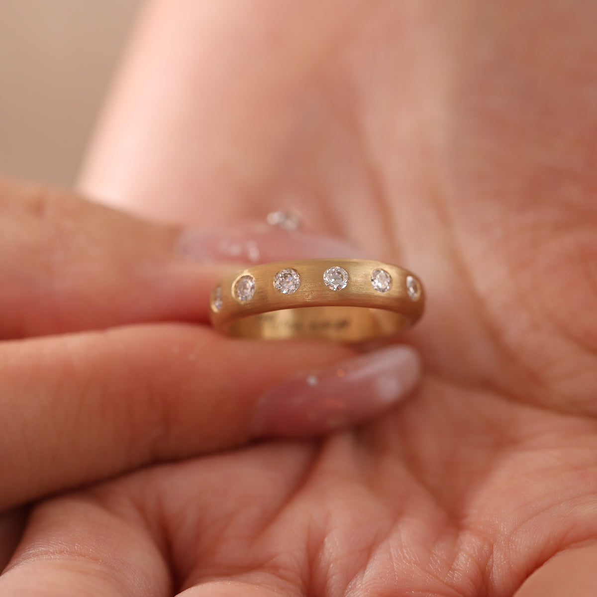 18K Yellow Gold Old European Cut Lab Diamond Matte Brushed Ring