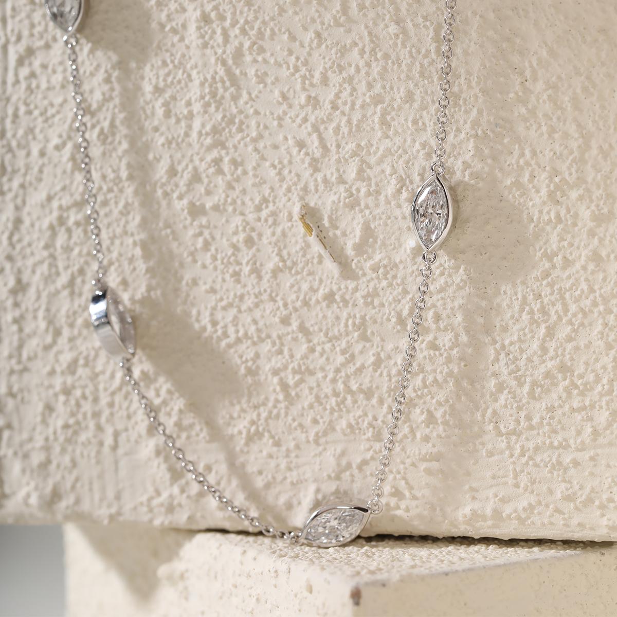 14K White Gold 2.5 ct tw Marquise Cut Lab Diamond Bezel 5-Stone Station Necklace