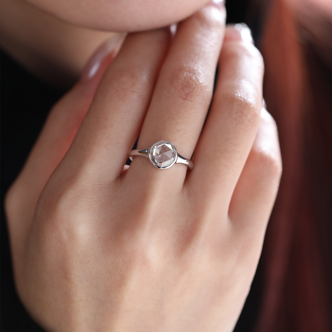 Rose-Cut Lab Diamond Bezel Solitaire Ring