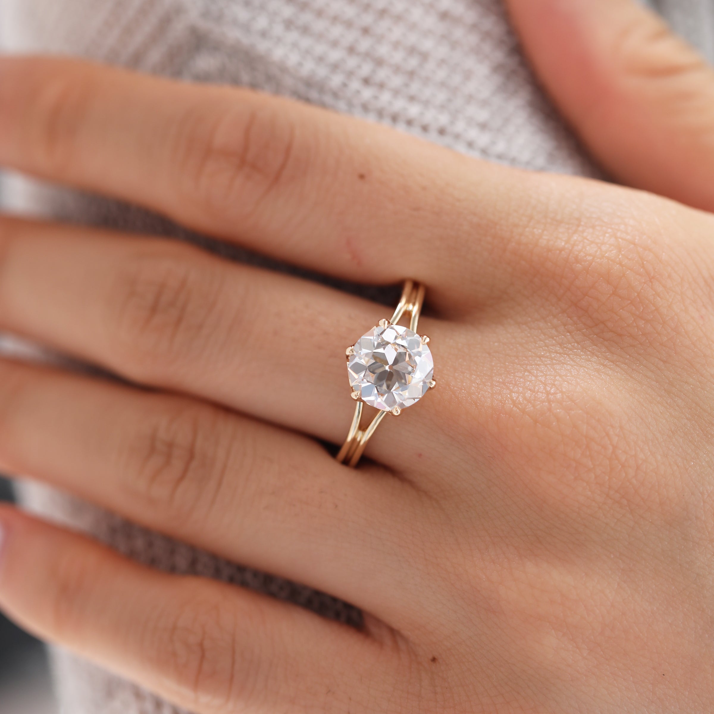 14K Yellow Gold 2.5ct Old European Cut Lab Diamond 6 Claw Prong Crown Basket Solitaire Ring