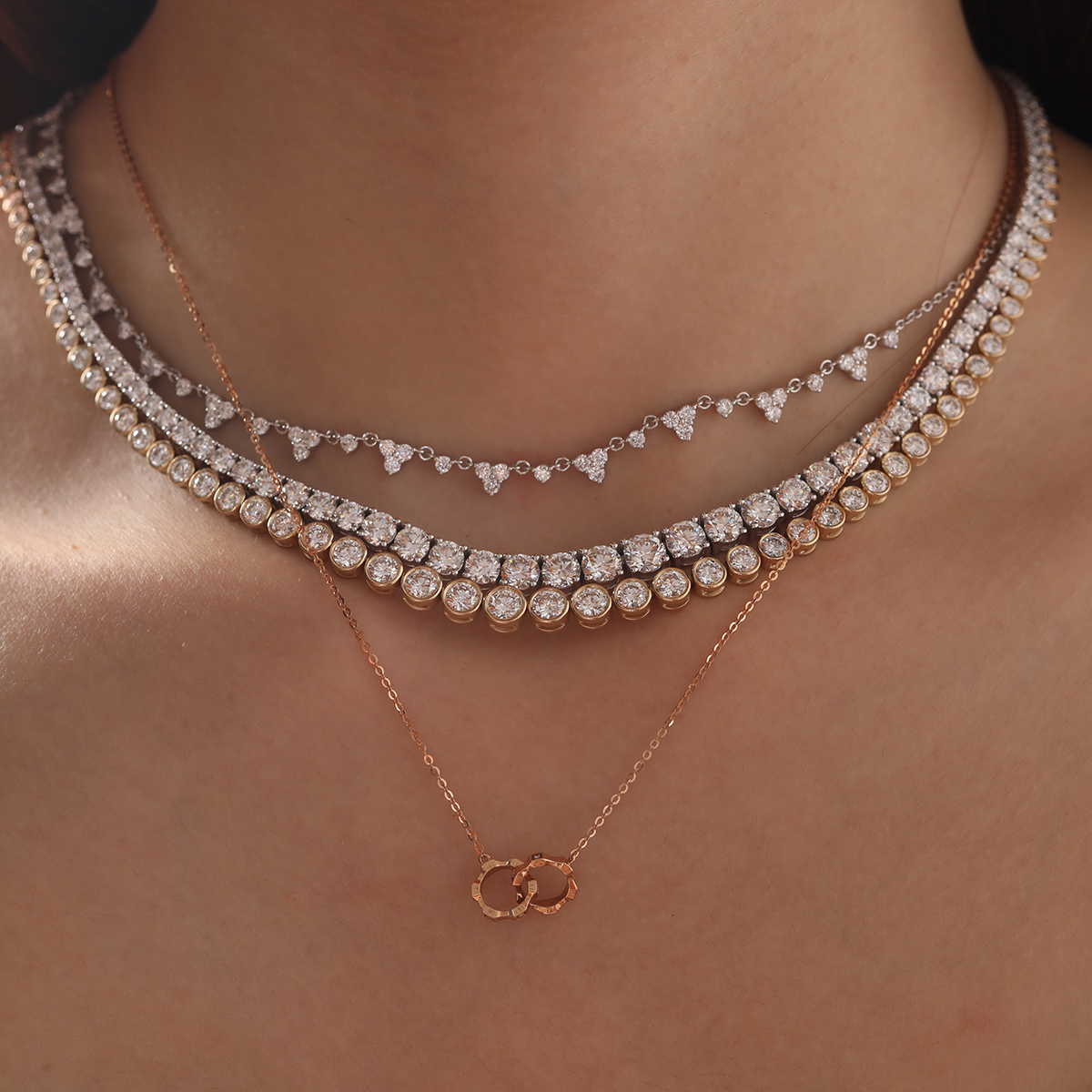 14K Rose Gold Toi et Moi Wheel Gear Pendant Necklace with Round Lab Dimaond