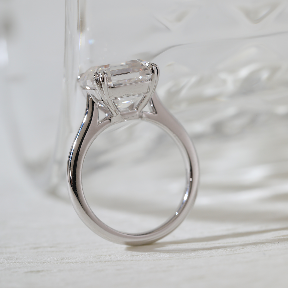 Platinum 5ct Antique Asscher Cut Lab Diamond Double Claw Prong Basket Solitaire Ring